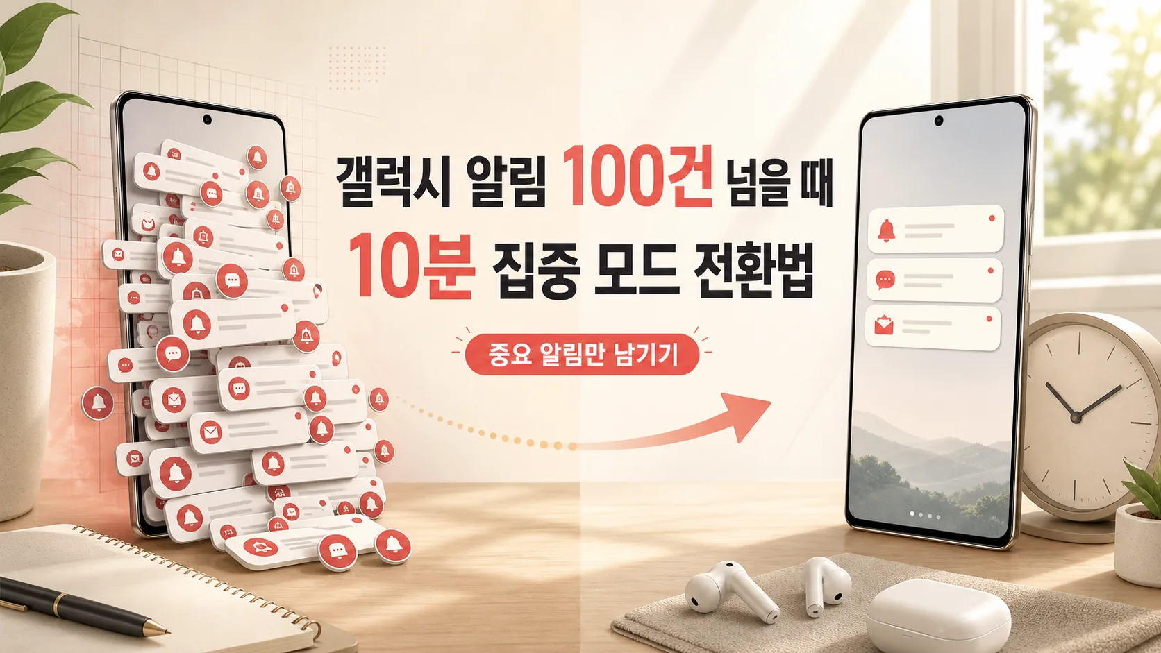 갤럭시 알림 100건 넘을 때, 10분 집중 모드 전환법