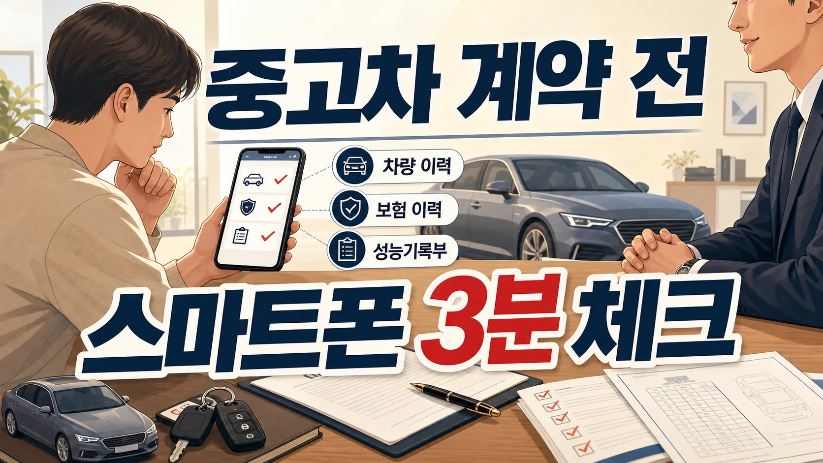 중고차 계약 전에 스마트폰으로 차량 성능기록부랑 보험 이력 쉽게 조회하는 방법 — 실패 없는 스마트폰 3분 체크