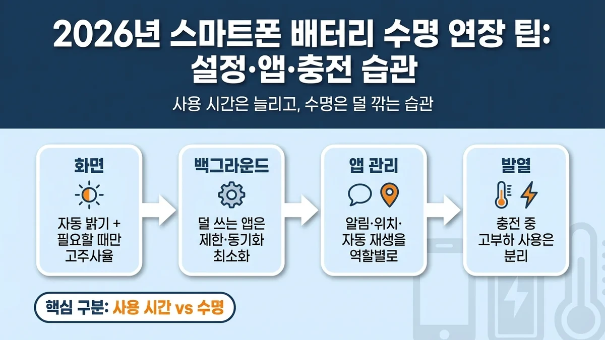 2026년 스마트폰 배터리 수명 연장 팁: 설정·앱·충전 습관