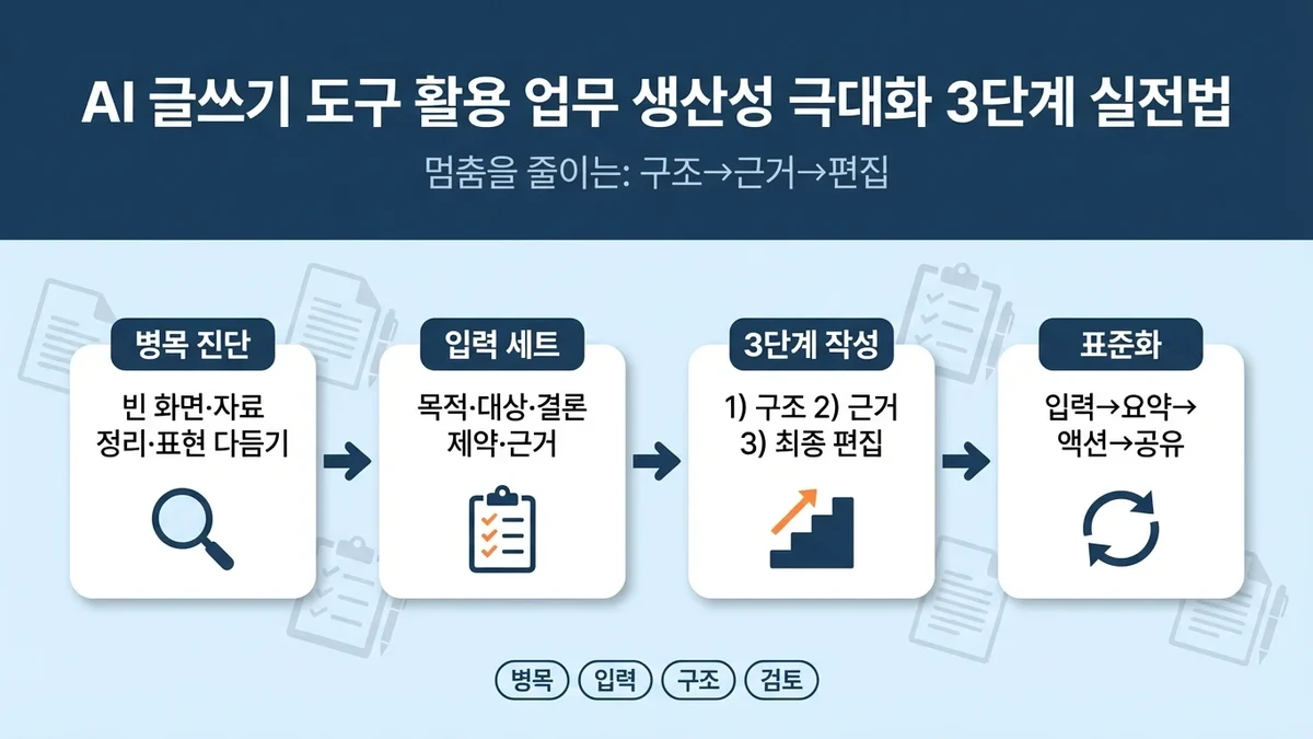 AI 글쓰기 도구 활용 업무 생산성 극대화 3단계 실전법